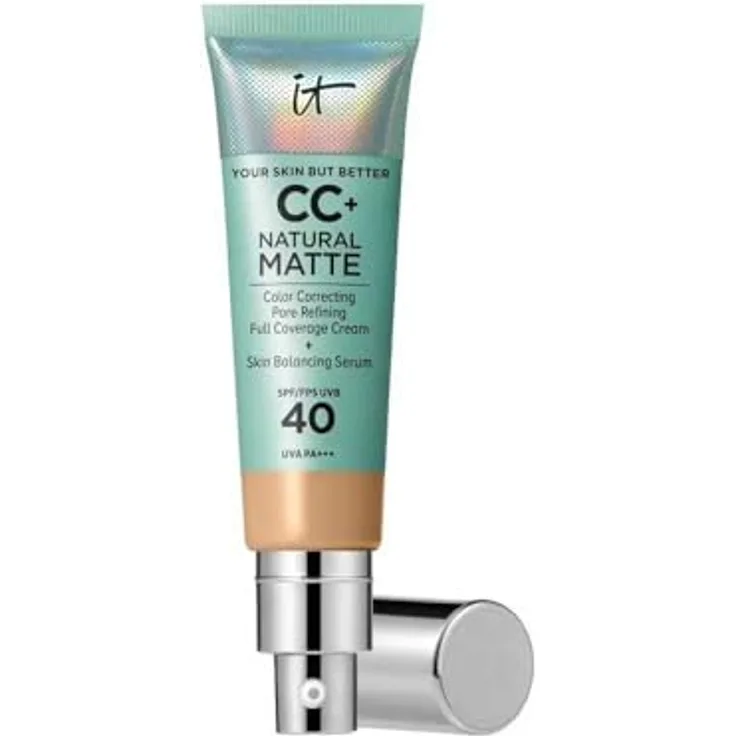 IT Cosmetics Your Skin But Better CC+ Natural Matte LSF 40, Medium Tan, 32 ml, 3-in-1 Foundation mit hoher Deckkraft und Glanzkontrolle, 16 h, spendet 24 Stunden Feuchtigkeit, minimiert Poren