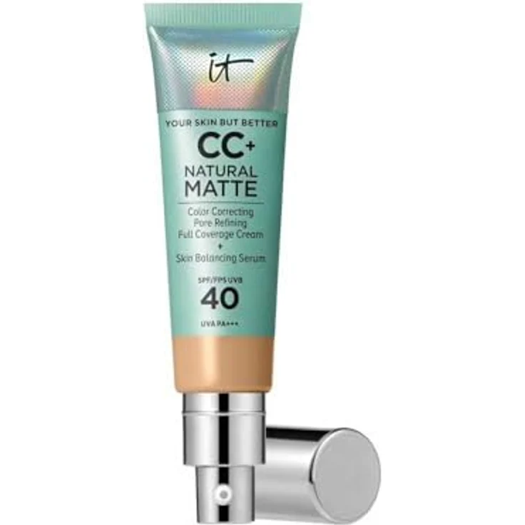 IT Cosmetics Your Skin But Better CC+ Natural Matte LSF 40, Medium Tan, 32 ml, 3-in-1 Foundation mit hoher Deckkraft und Glanzkontrolle, 16 h, spendet 24 Stunden Feuchtigkeit, minimiert Poren