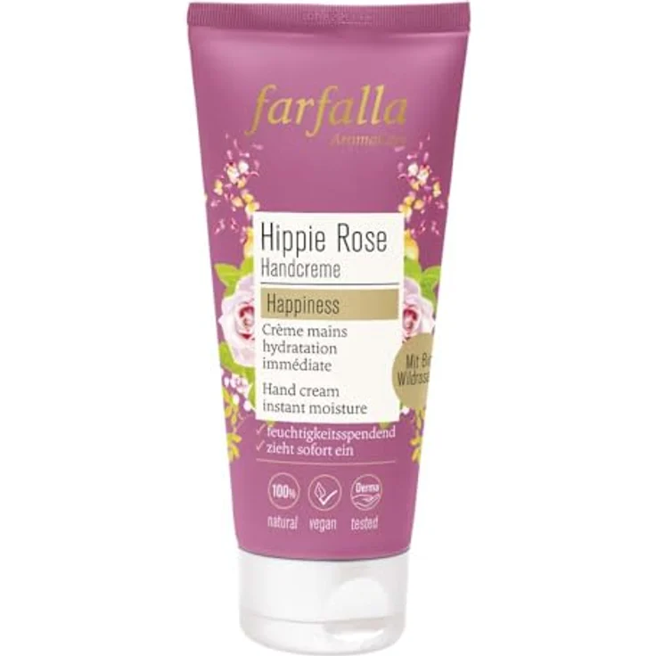 farfalla Hippie Rose Handcreme, 50ml, feuchtigkeitsspendende Formel mit Sheabutter und Bio-Wildrosenöl