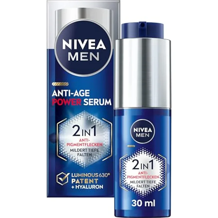 Nivea Men Anti-Age 2in1 Power Serum, Gesichtspflege für Männer mit Hyaluron und LUMINOUS630® gegen Alters- und Pigmentflecken (30 ml)