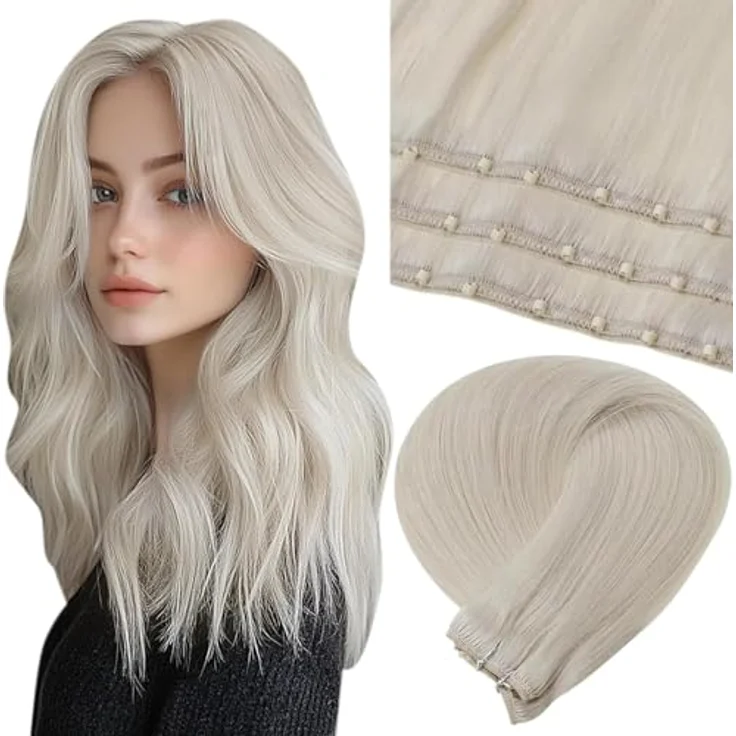 LaaVoo Micro Beads Extensions Echthaar, Glatte Haarverlängerung in Blond, 40cm, 50g, Remy Haar, wiederverwendbar – Bild 1