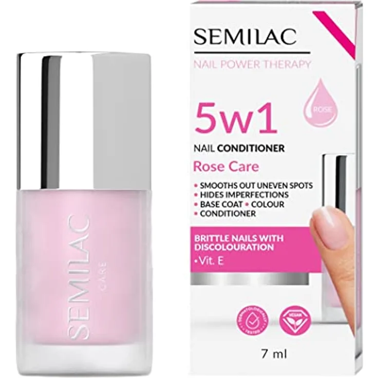 Semilac Nagelconditioner 5in1 Rose Care 7 ml - Sofortige Wirkung, gleicht aus und stärkt, transparentes Rosa, vegan & dermatologisch getestet