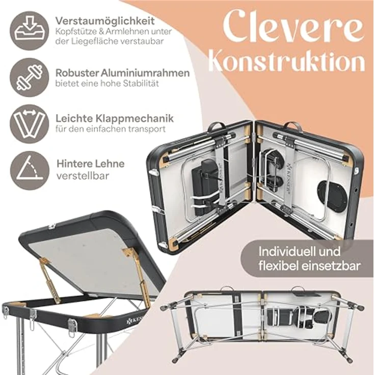 KESSER Massageliege, 3 Zonen klappbar & höhenverstellbar, mobil mit Öl- und Wasserresistenz, 225 kg Belastbarkeit – Bild 5