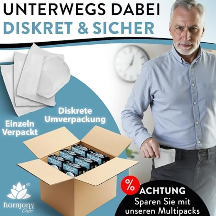 Harmony Care Inkontinenz-Einlage für Männer, Saugkraft bis zu 470 ml, 20 Stück, ergonomisches Design mit Seitenauslaufschutz und Odour-Free-System – Bild 6