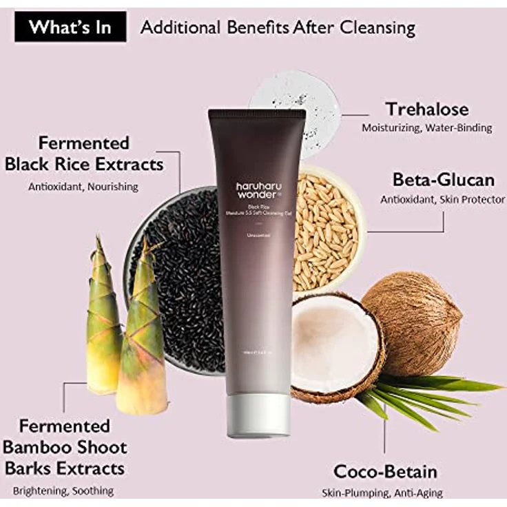 Haruharu Wonder Black Rice Moisture, sanftes Reinigungsgel für empfindliche Haut, 100 ml, vegan und parfümfrei – Bild 2