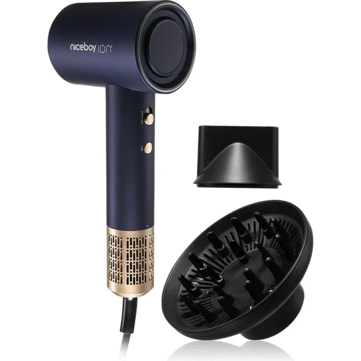 Niceboy Airsonic Elite Haartrockner, schonendes Trocknen mit Temperatur- und Geschwindigkeitsregelung, inkl. Diffusor und Kaltluft-Funktion, geringes Gewicht
