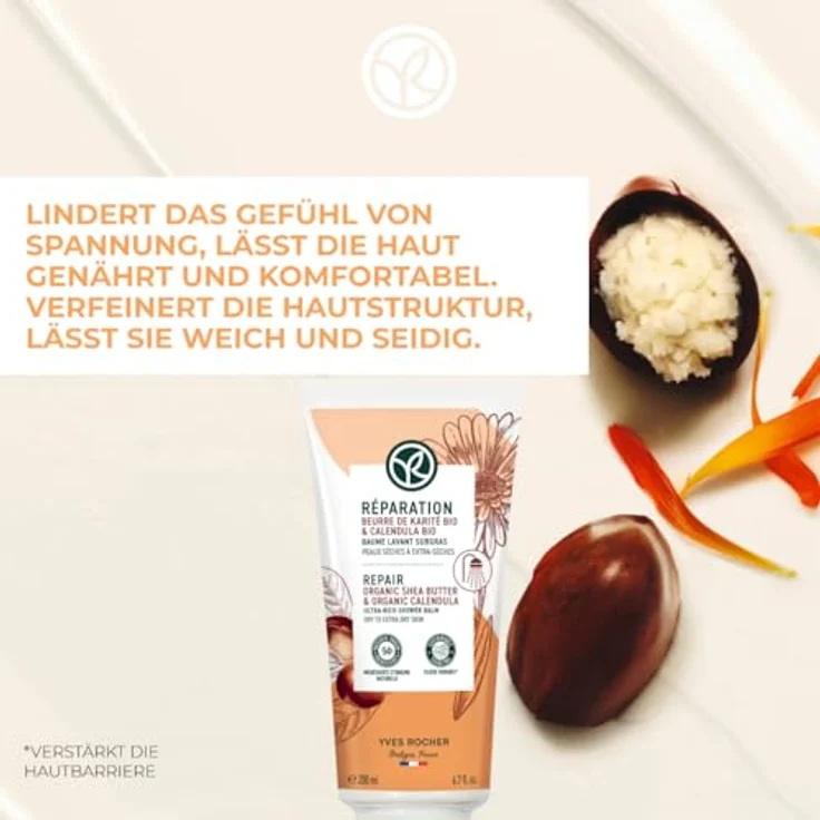 Yves Rocher Pflegender Körperduschbalsam mit Bio-Sheabutter und Bio-Calendula 200 ml | Sulfatfreier Duschbalsam - Eine genährte, komfortable und angenehm duftende Haut – Bild 2