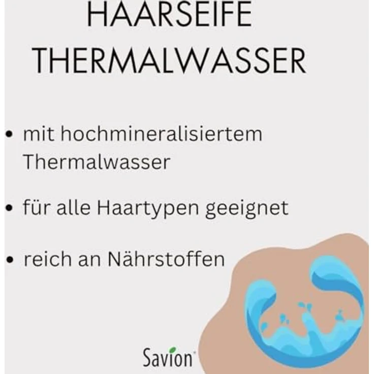 Savion Haarseife mit Thermalwasser | Naturkosmetik für alle Haartypen | Vegan | Palmölfrei | Bio-Haarseife mit Heilwasser | Für glänzendes und kräftiges Haar 85g – Bild 3