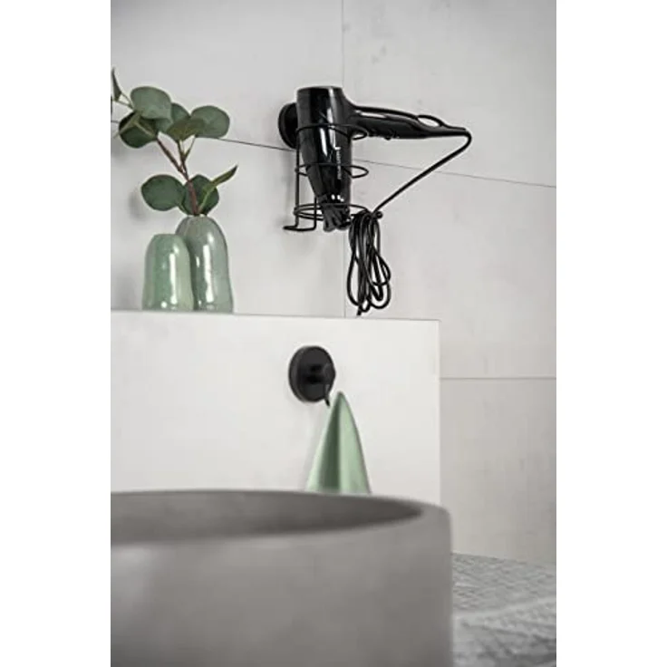 Wenko Fönhalter 'Milazzo', praktischer Fön-Halter aus schwarz-matt lackiertem Stahl mit Vacuum-Loc®-Befestigungssystem ohne Bohren, 11,5 x 17,5 x 14,5 cm – Bild 2
