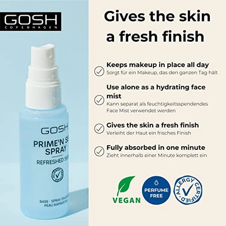 Gosh Copenhagen Prime'n Set Fixing Spray & Fixierpuder, 50 ml für langanhaltendes Make-up und optimale Hautvorbereitung – Bild 2