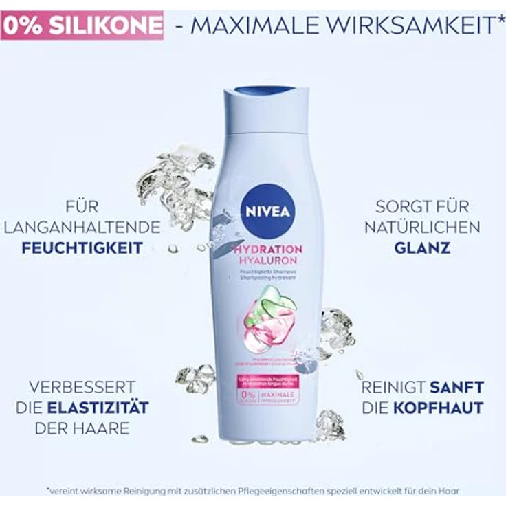 NIVEA Hydration Hyaluron Feuchtigkeits-Shampoo, 250 ml, veganes Shampoo für trockenes Haar mit Hyaluron & Gurken-Extrakt, 99% biologisch abbaubar – Bild 3