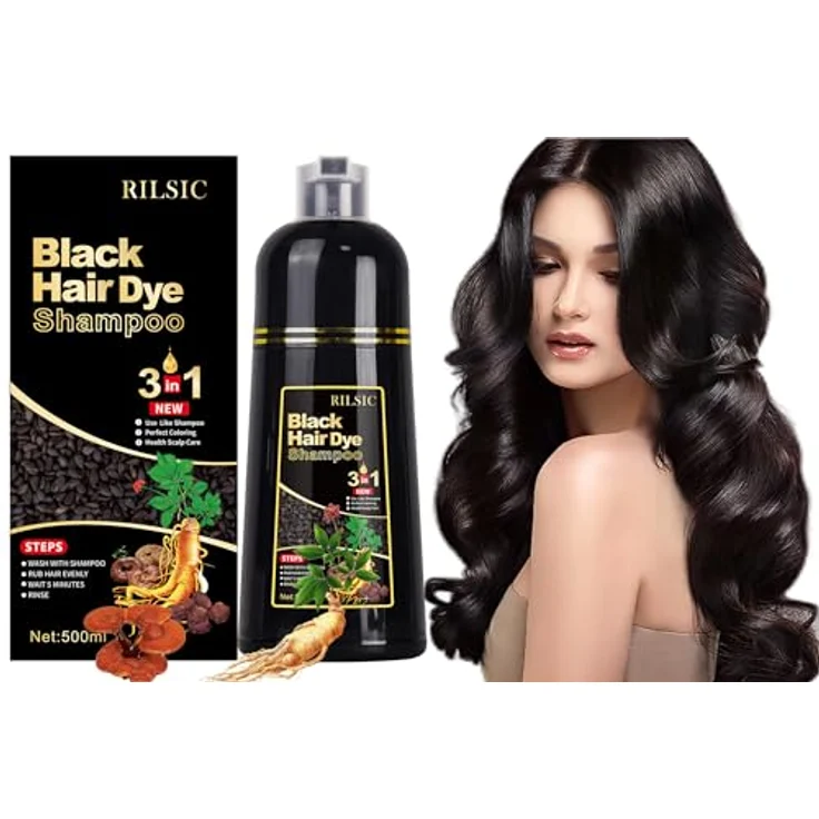 GFEUGS Haarfärbeshampoo 3 in 1, 500ML gegen graue Haare, sofortige schwarze Haarfarbe, Shampoo und Conditioner für Männer und Frauen – Bild 1
