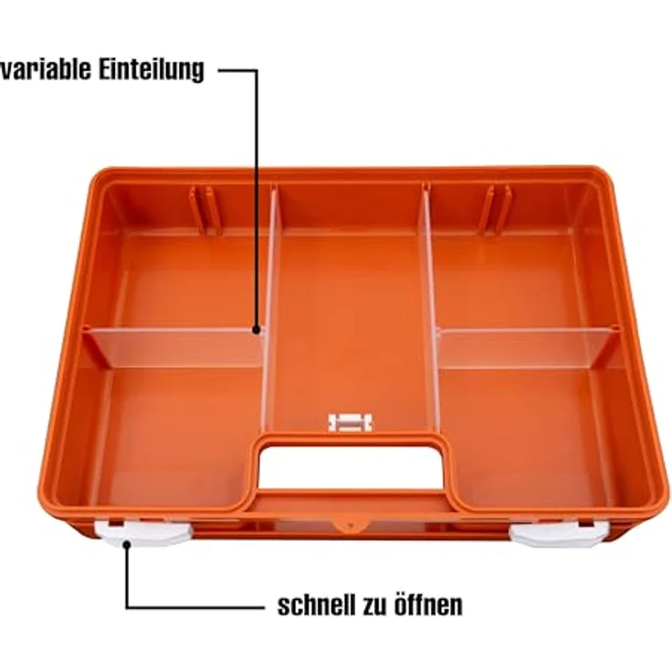 Petex Erste-Hilfe-Koffer Profi DIN 13157, Kunststoffkoffer mit Tragegriff, 280 x 115 x 200 mm, orange, wassergeschützt – Bild 7