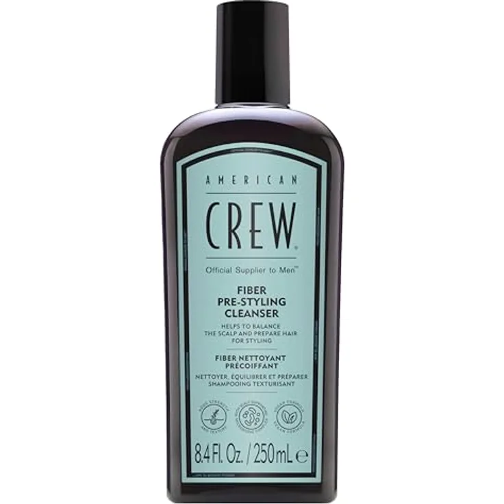 AMERICAN CREW Fiber Pre-Styling Shampoo, 250 ml, stärkendes veganes Männershampoo für geschädigtes Haar, mattes Finish & gesunde Haarpflege