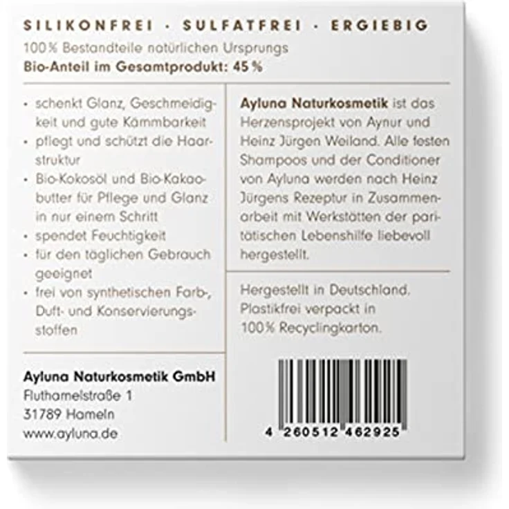 Ayluna Fester Conditioner für trockenes, glanzloses Haar, 55 g – Verleiht Volumen & Sprungkraft, silikonfrei und sulfatfrei, 100% natürliche Inhaltsstoffe – Bild 2