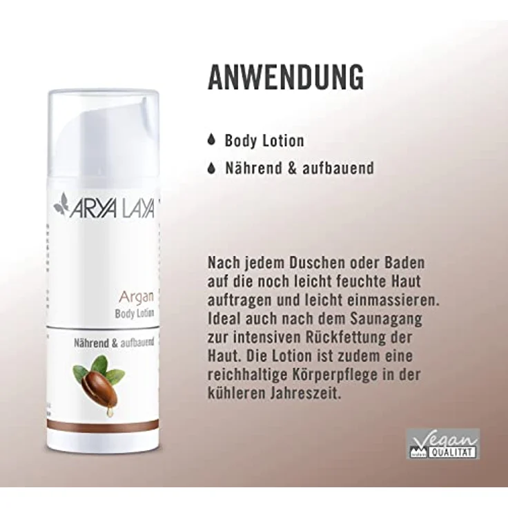 ARYA LAYA Body Lotion Argan: cremige & reichhaltige Emulsion, zieht schnell ein, ideal für anspruchsvolle & trockene Haut, sinnlich-orientalischer Duft, 150 ml – Bild 3