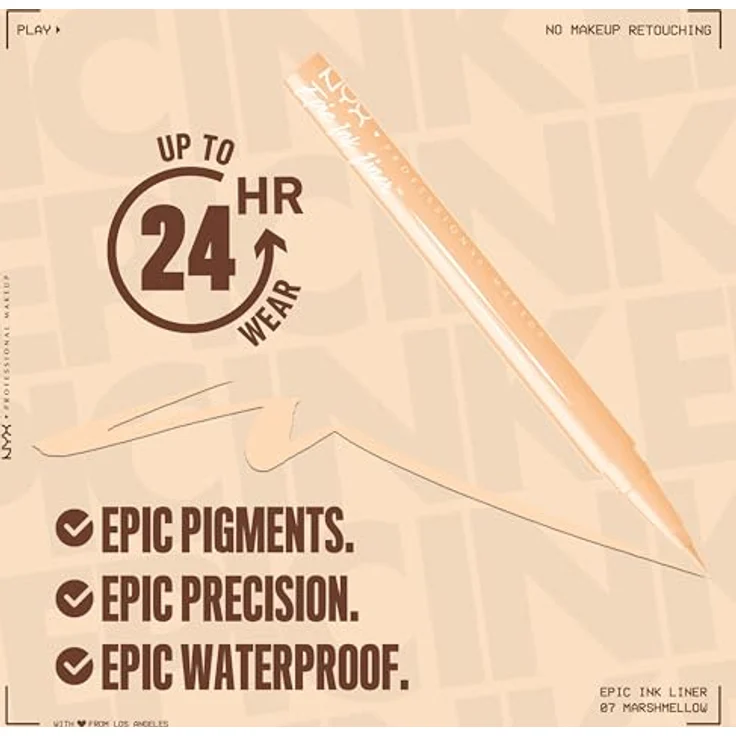 NYX Professional Makeup Epic Ink Eyeliner, präziser wasserbeständiger Liner, Farbton Marshmallow, 1 ml – Bild 5
