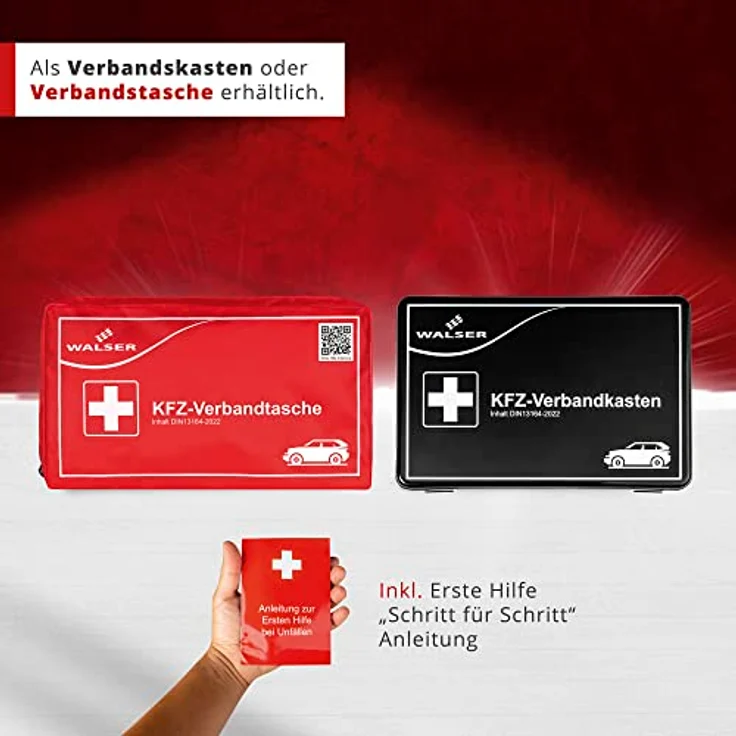 WALSER Erste Hilfe Set Auto, Verbandskasten Auto Auszeichnung Sehr Gut*, Auto Verbandskasten 2023, Erste Hilfe Kasten, Verbandskasten Auto 2023, Erste Hilfe Auto, KFZ Verbandkasten DIN 13164 rot – Bild 5