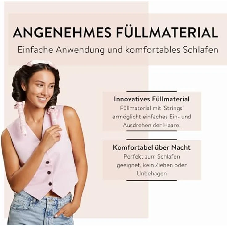 PARSA Beauty Locken Styler, hitzefreies Lockenwerkzeug mit rosafarbenem Satin-Obermaterial, sanft zum Haar, ideal für Nachtstyling, inkl. Druckknöpfen und Scrunchies – Bild 5