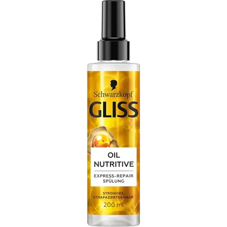 Gliss Express-Repair-Spülung Oil Nutritive (200 ml), Haarspülung mit Hitzeschutz bis 230 °C, nährt strohiges, strapaziertes Haar
