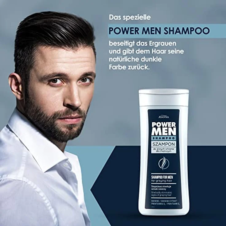 JOANNA Power Man Shampoo zur Entfernung Grauer Haare für Männer - Mit Guarana und Provitamin B5 - 200 ml – Bild 2