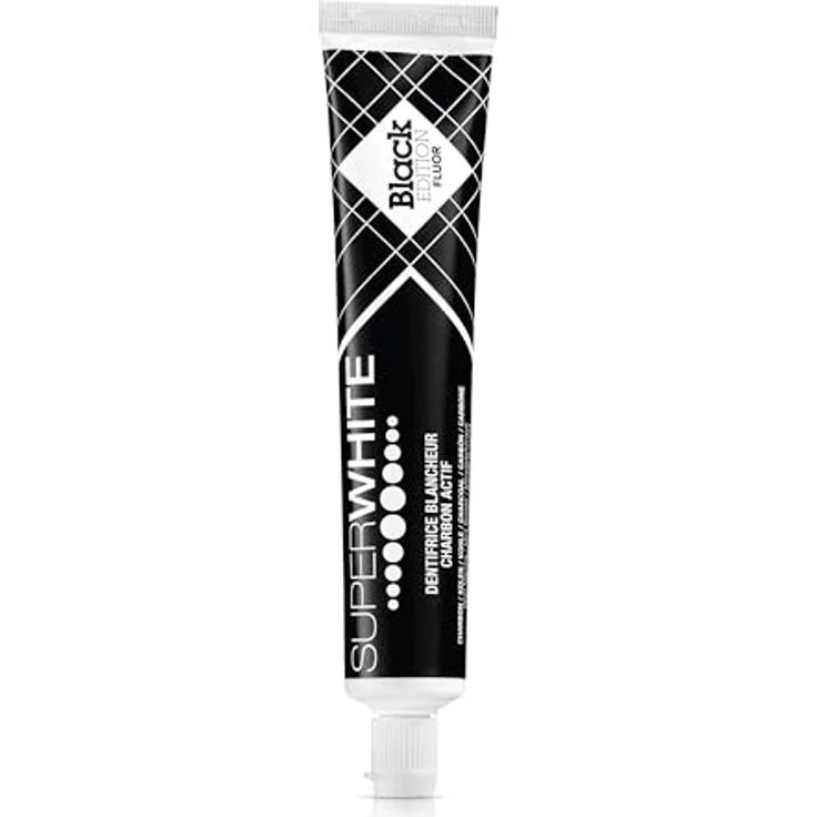 SUPERWHITE Aktivkohle Zahnpasta Black Edition, Aufhellend & Frisch mit Pfefferminz-Geschmack, fluoridiert, 75ml – Bild 1