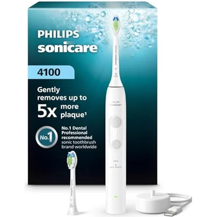 Philips Electric Toothbrush Series 4100 HX4042/41, 31000 Bewegungen/Min, Drucksensor, Timer, 2 Modi, 2 Bürstenköpfe, Weiß – Bild 1