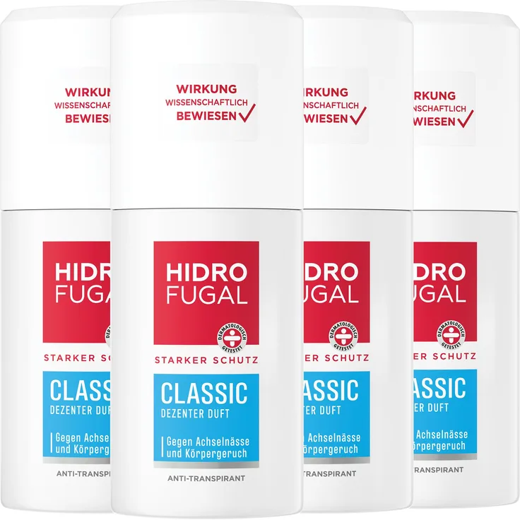 Beiersdorf HIDROFUGAL Deo Zerstäuber CLASSIC, Reisegröße Anti-Transpirant Schutz, 4 x 55 ml, alkoholfrei und hautverträglich