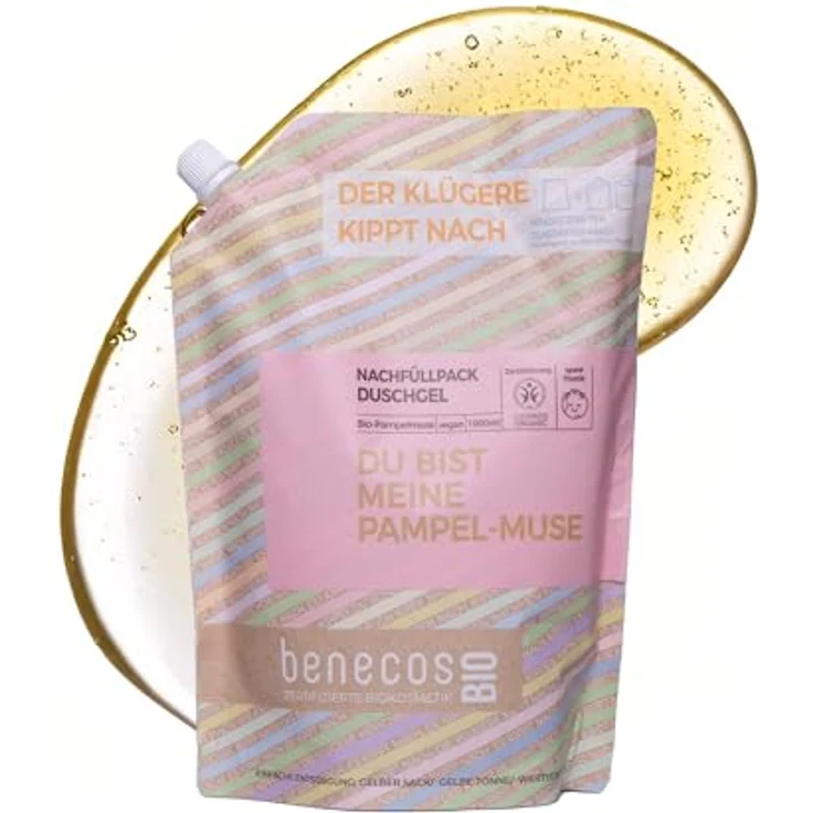 benecos Grapefruit Duschgel, 1 l - Sanft reinigende Formel mit Bio-Pampelmusenschalenöl und Bio-Apfelsaft, dermatologisch getestet – Bild 1