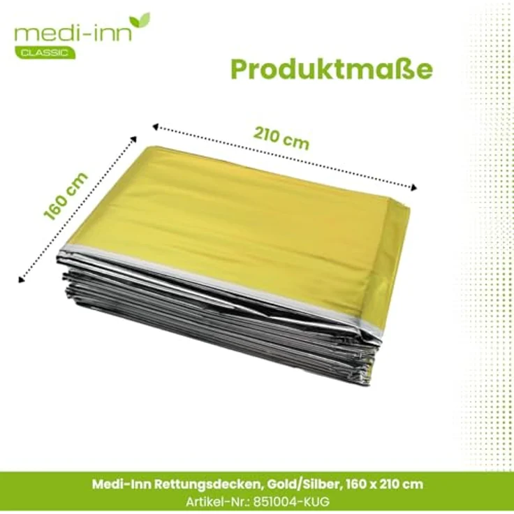 Medi-Inn Erste-Hilfe-Set Rettungsdecke, 160 x 210 cm, gold/silber, 10 Stück, ultradünn und widerstandsfähig für Kälteschutz und Hitzeschutz – Bild 3