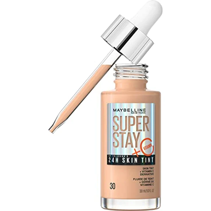 Maybelline Super Stay 24H Skin Tint Foundation 30 ml - Sand, leichte bis mittlere Deckkraft mit Vitamin C, 24 Stunden Halt – Bild 1