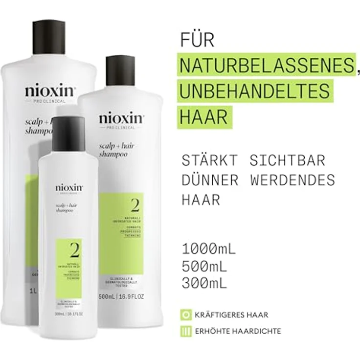 Nioxin Scalp + Hair System 2 Shampoo – Tiefenreinigungsshampoo für unbehandeltes, sichtbar dünner werdendes Haar – mit Biotin, Koffein & Niacinamid (300 ml) – Bild 2