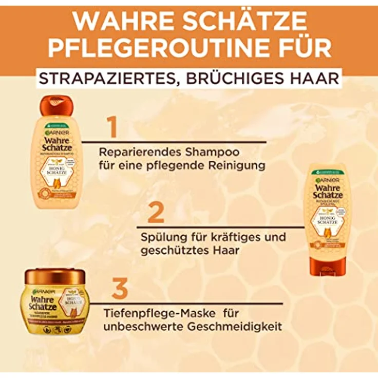 Garnier Wahre Schätze Reparierendes Shampoo Honig Schätze; XXL Format 1L, kräftigt und nährt strapaziertes und brüchiges Haar, 1000 ml – Bild 4