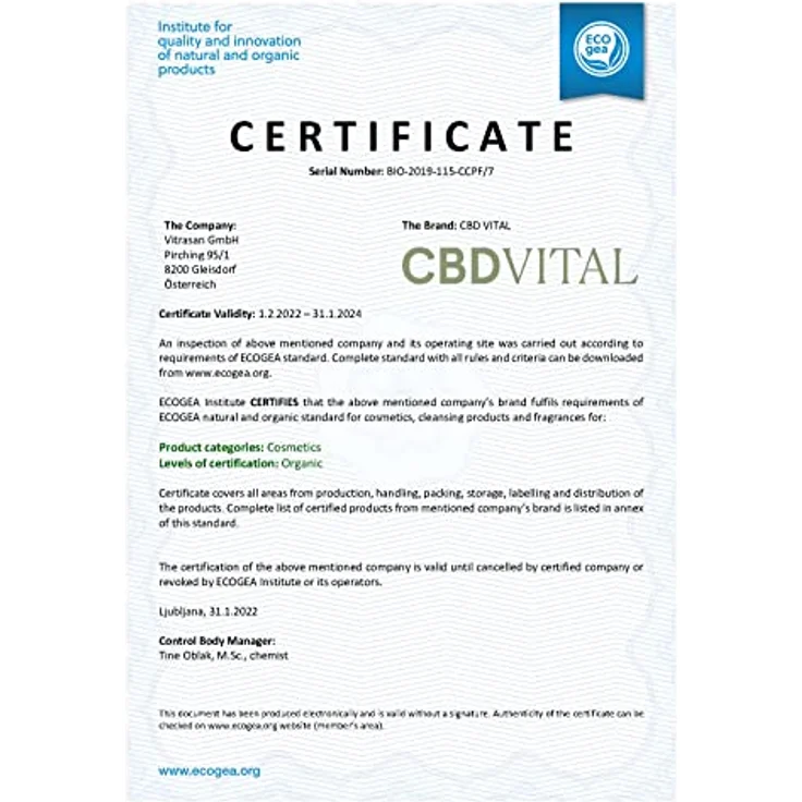 CBDVITAL by VITRASAN CBD Gesichtspflegeöl | Biokosmetik | 100 mg CBD | 20ml | Regenerierend, Glättend, Rekonstruierend | für schöne Haut | 100% vegan – Bild 5