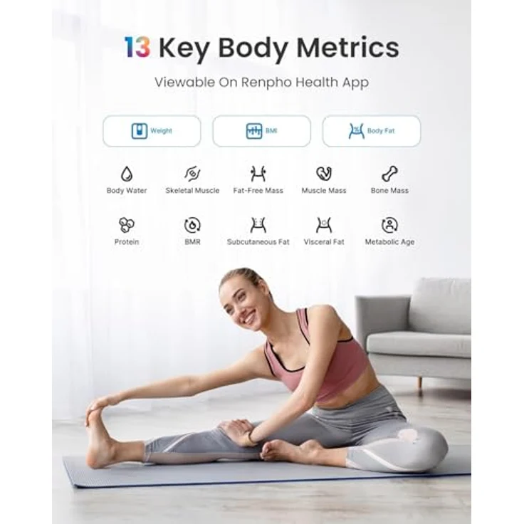 RENPHO Elis Chroma Körperfettwaage, intelligente Bluetooth Personenwaage mit ITO-Beschichtung, 180 kg, anpassbare Farben, wiederaufladbar, 30 cm – Bild 3
