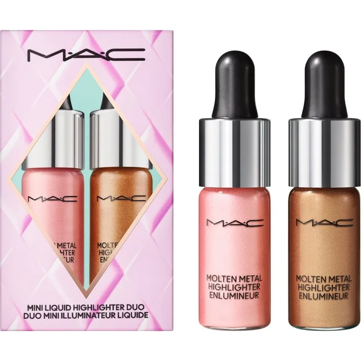 MAC Cosmetics Holiday Surreal Shine Mini Highlighter Duo, Highlighter Set mit Molten Metal Highlightern in Sugar Plum Pink und Freezing Gold, 18 ml
