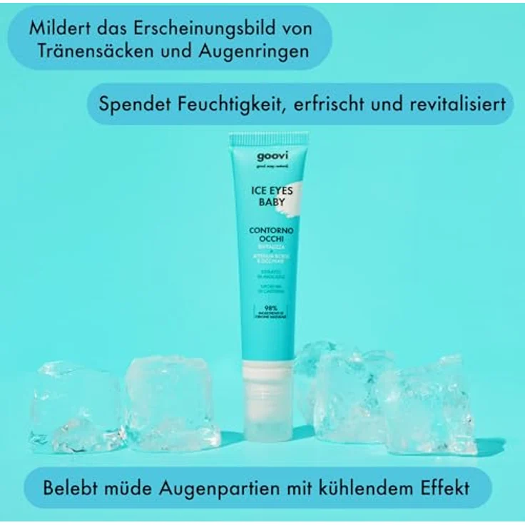 GOOVI Ice Eyes Baby Augencreme, gegen Tränensäcke & Augenringe, kühlender Applikator mit 3 Metallkugeln, 15ml – Bild 4