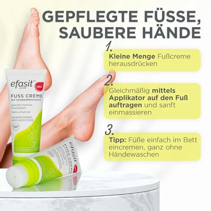 Efasit efasit Fußcreme mit Schwammaufsatz, Urea Fusscreme für trockene Füße, Anwendung ohne klebrige Hände, 75 ml – Bild 4