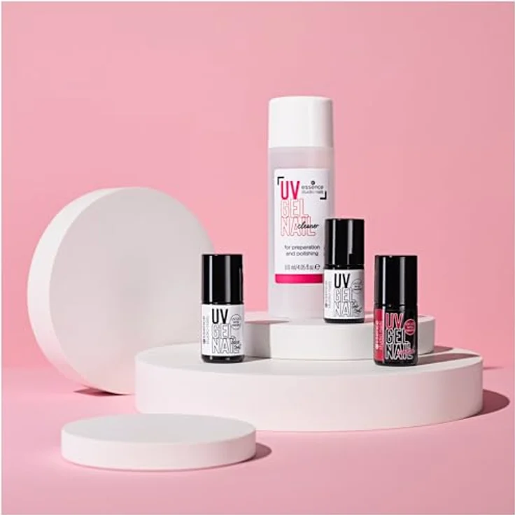 essence studio nails UV GEL NAIL Set, 4-teilig mit 5 ml Base Coat, 5 ml 06 signature RED Gel Nagellack, 5 ml Top Coat und 110 ml Nagellackentferner für UV/LED-Lampe – Bild 3