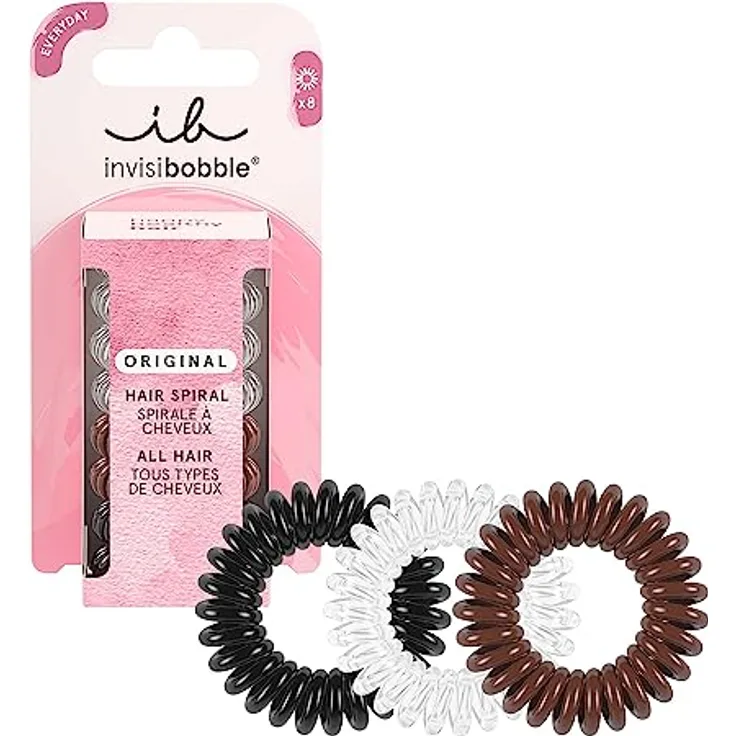 Invisibobble Haargummis Spirale transparent schwarz braun Original x8 - Transparente Haargummis - Haargummis Damen - Haargummi ohne Marke