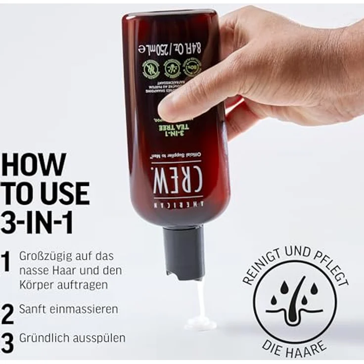 American Crew 3-IN-1 Tea Tree Shampoo, Conditioner und Duschgel 3in1 1000 ml – Bild 5