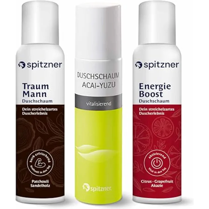 Spitzner Fitness Man Duschschaum Set, 3 x 150ml, vegan und parabenfrei, ideal für unterwegs