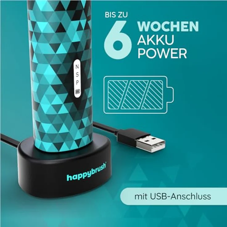 happybrush® Schallzahnbürste Eco Vibe 3, TESTSIEGER mit 3 Putzmodi, 40.000 Vibrationen/Minute, 60 Tage Akkulaufzeit, 2 Jahre Garantie, Black/Mint – Bild 5