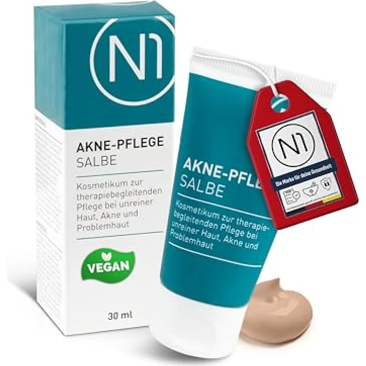N1 Akne Pflege Salbe 30 ml - Getönte Pickel Creme - Antibakteriell, verfeinert das Hautbild - Auch für empfindliche Haut - Akne Creme Gesicht, Acne – Bild 1