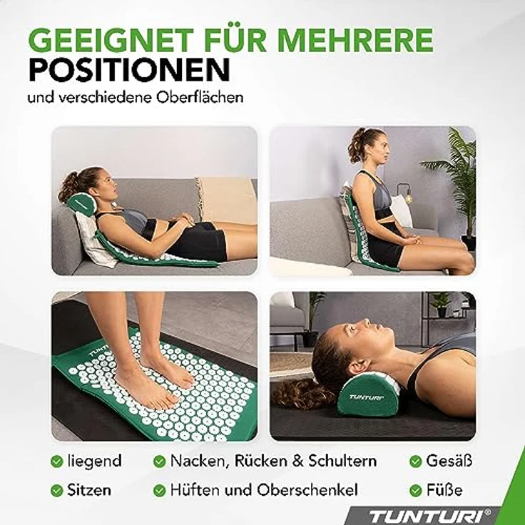 Tunturi Akupressurmatte 2in1 mit Kopfkissen, schmerzlindernd, aus hautfreundlicher Baumwolle, waschbar, inkl. Tragetasche – Bild 4