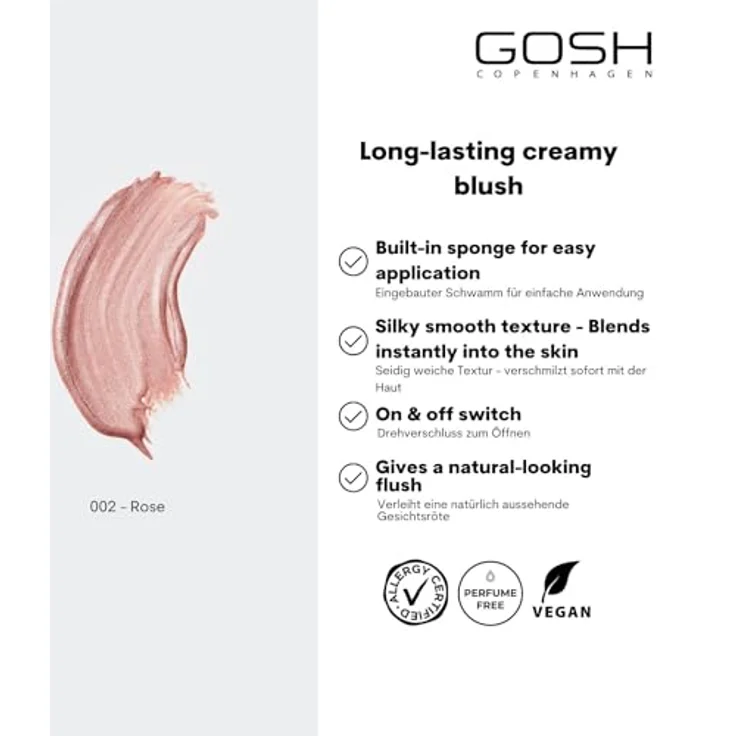 Gosh Blush Up Creme-Rouge Farbton 002 Rose, veganes Rouge mit Glitzereffekt, 14 ml – Bild 2