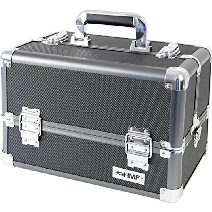 HMF 14901-02 Alu Kosmetikkoffer mit individuellen Trennwänden, Schminkkoffer leer | 33 x 22,5 x 24 cm | Schwarz – Bild 2