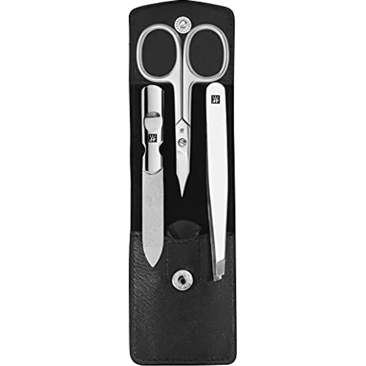 ZWILLING Maniküre Pediküre Set 3-teilig mit Kombi-Nagelschere für Hände und Füße, 100% Leder, Schwarz