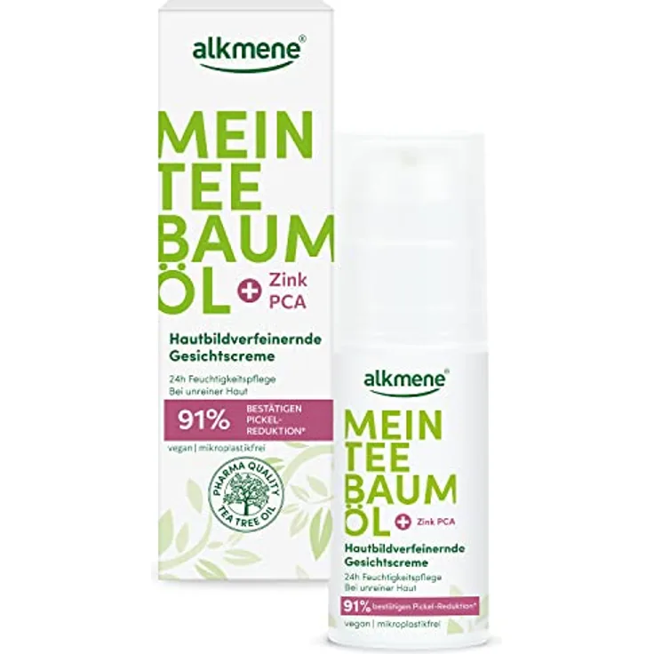 alkmene Tagescreme Teebaumöl, Gesichtscreme mit 91% Pickel-Reduktion, vegan, 50 ml
