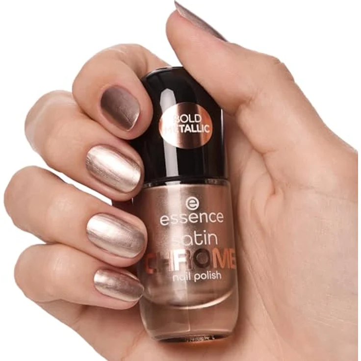 essence cosmetics satin CHROME nail polish, Nr. 01 Gold, abdeckend, hochpigmentiert, metallisch, vegan, 1er Pack (8ml) – Bild 5